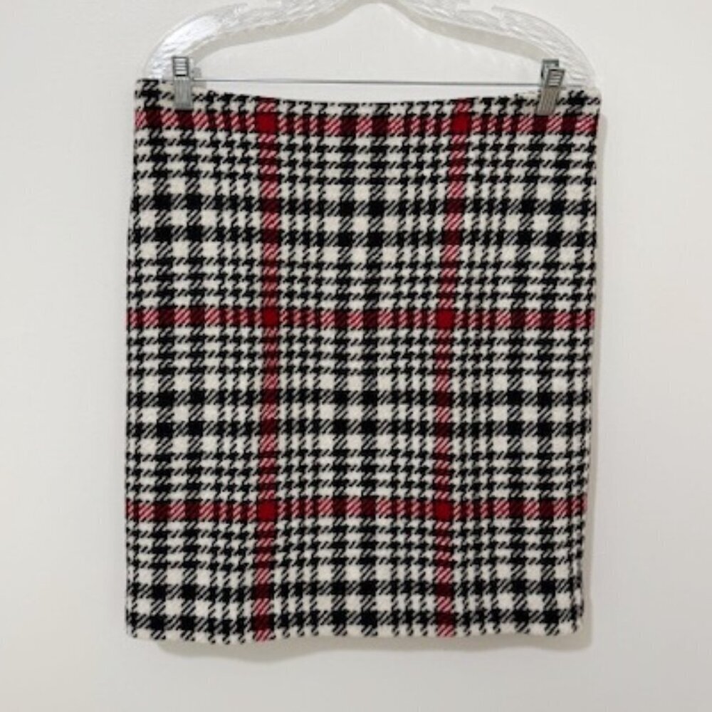 Talbots Tweed Houndstooth Plaid Pencil Skirt Wool Blend Black Red Size 14P NWT